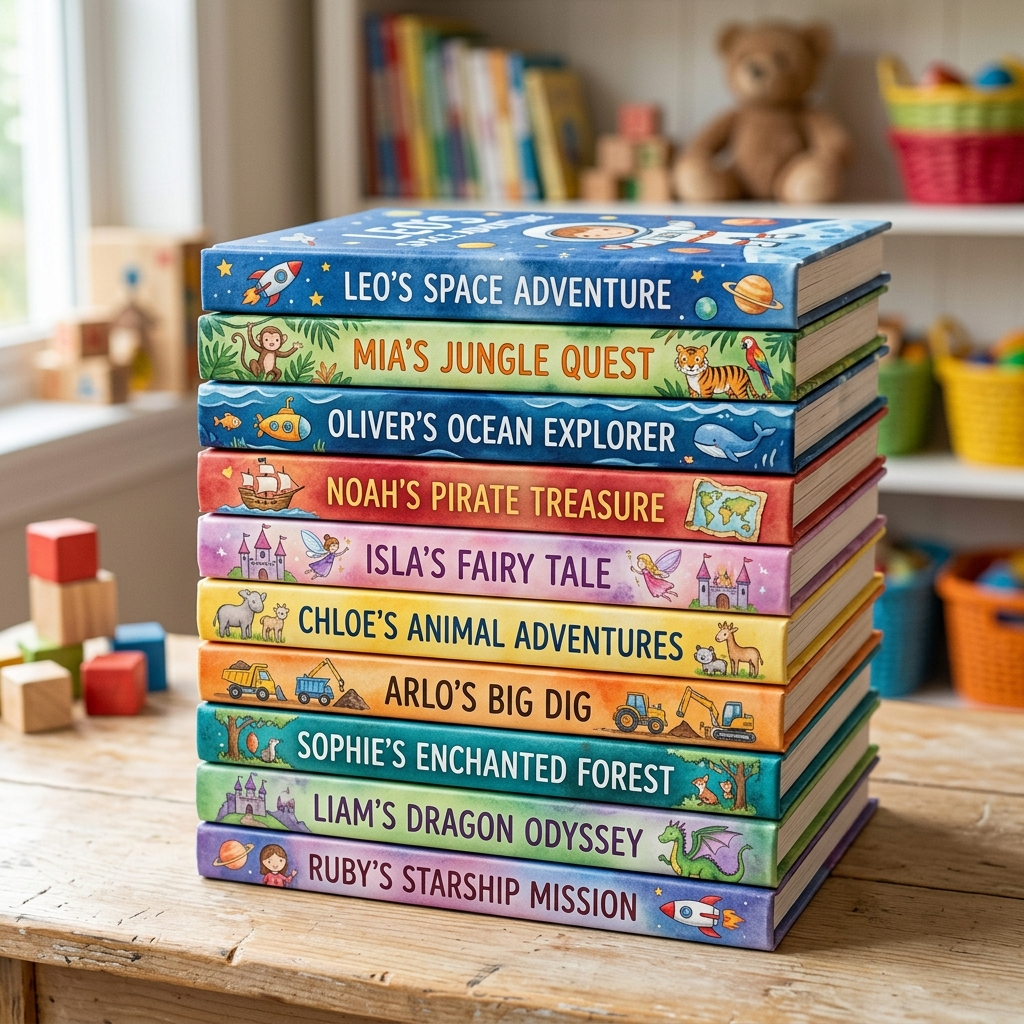 Classroom storybooks pile mockup